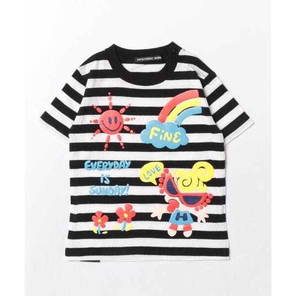 tシャツ PUFFY PRINT HAPPY DAYS ボーダー半袖Tシャツ キッズ 子供服 男の子 女の子