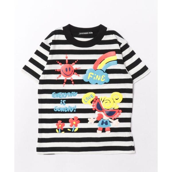 tシャツ PUFFY PRINT HAPPY DAYS ボーダー半袖Tシャツ キッズ 子供服 男の子 女の子