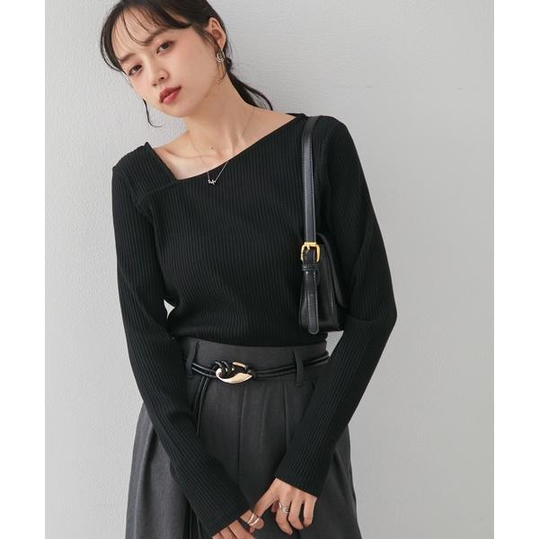 tシャツ 全骨格細見え！アシメネックリブトップス レディース