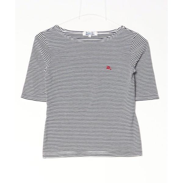 「BURBERRY BLUE LABEL」 ボーダー柄半袖カットソー M ネイビー レディース