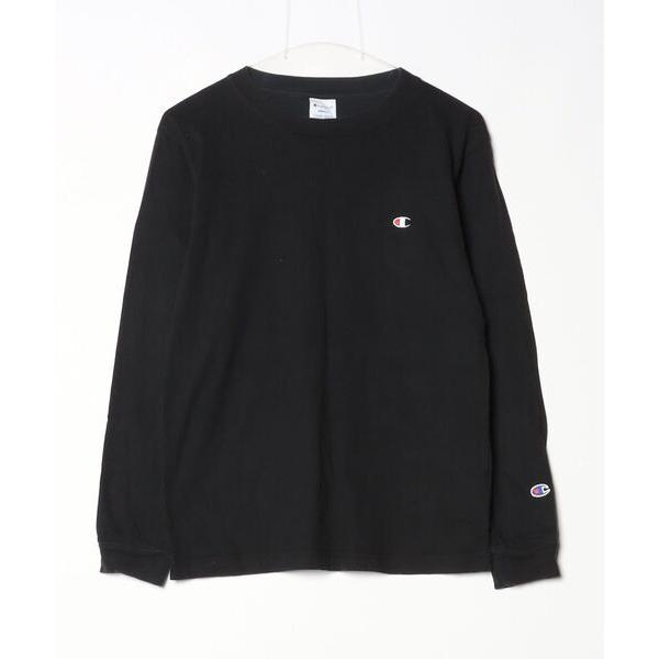 「Champion」 ワンポイント長袖Tシャツ S ブラック メンズ