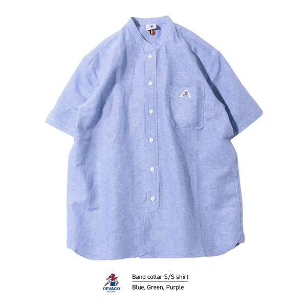 シャツ 半袖 「GEVACO/ゲバコ」綿麻バンドカラー 半袖シャツ メンズ