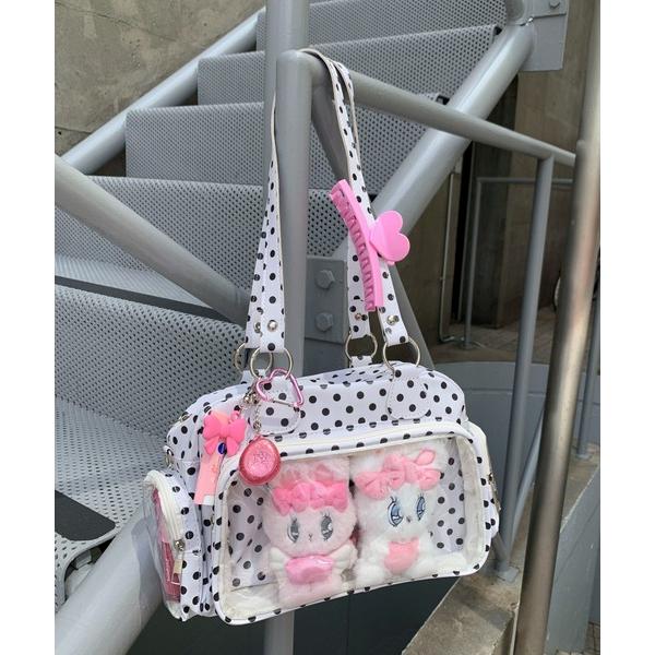 トートバッグ 小さめ クリア 「推し活/ぬい活」3面 クリアポケット付き ドット柄 ハンドバッグ レディース