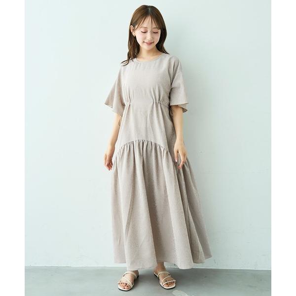 ワンピース 夏 半袖 フレアスリーブ ドロストワンピース「588117」