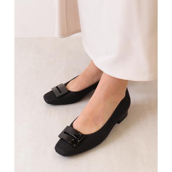 パンプス スクエアオーナメント　ローヒールパンプス