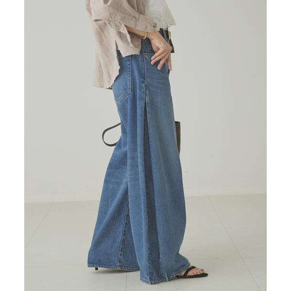 ワイドパンツ ジーンズ デニム デニムパンツ 「追加」サイドタックデニムパンツ レディース