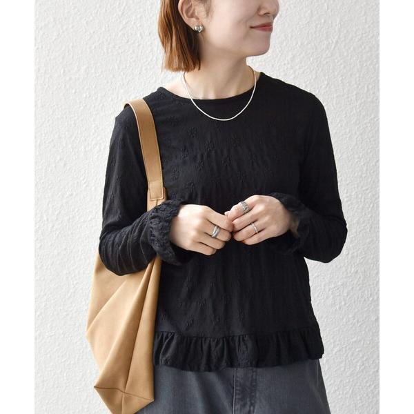 tシャツ SHIPS any:「洗濯機可能」フラワー レース ジャカード フリル ヘム プルオーバー レディース