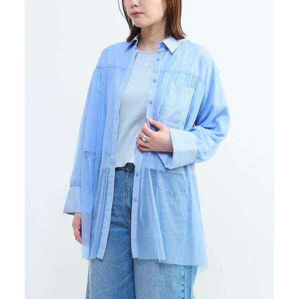 ブラウス シャツ TULLE LAYERED STRIPE SHIRT レディース