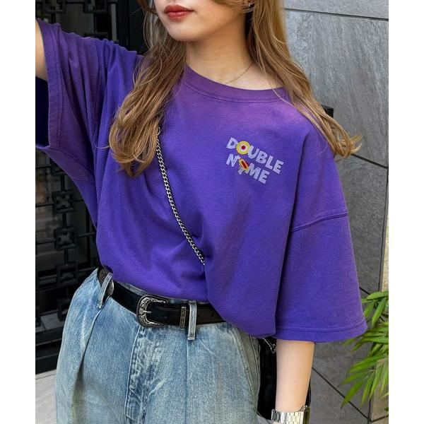 「DOUBLE NAME」 半袖Tシャツ FREE パープル レディース
