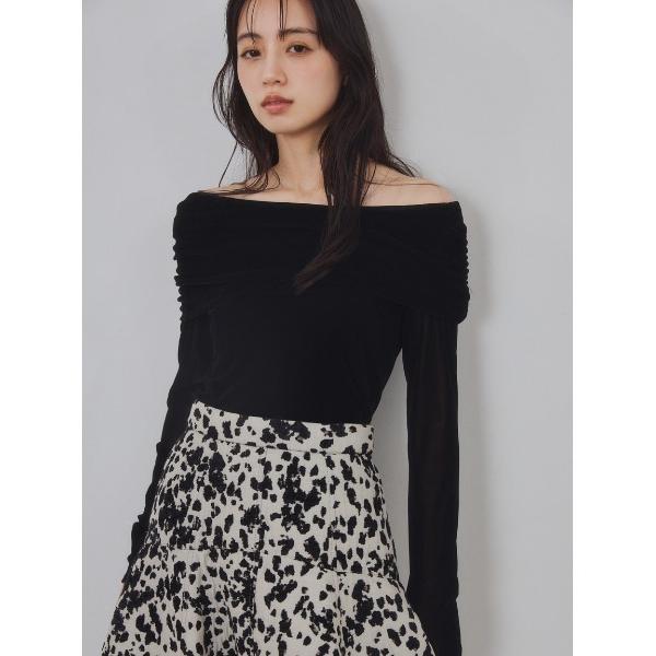 tシャツ 「ウォッシャブル」オフショルフロッキーチュールトップス レディース