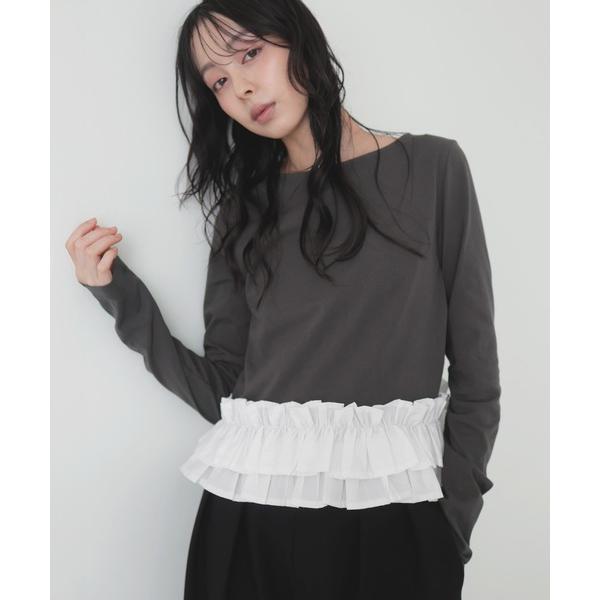 tシャツ フリルドッキングロングカットソー レディース