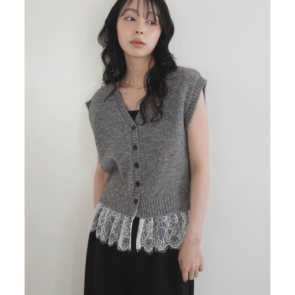 ベスト ジレ レースドッキングニットベスト レディース