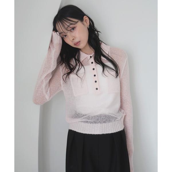 ニット セーター シアーモヘアポケットポロニット レディース