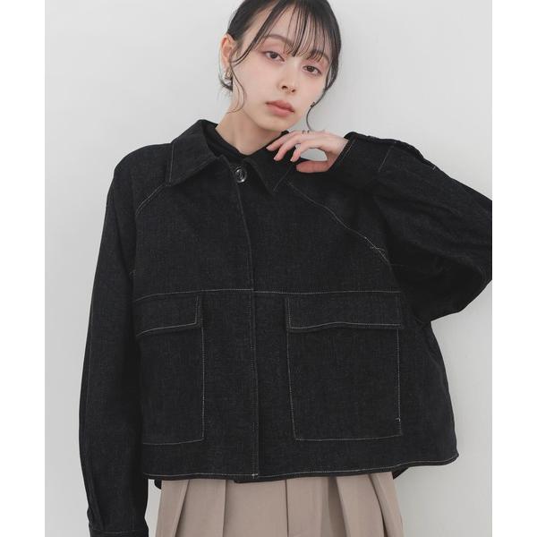 コート アウター ベロアデニムライクショートジャケット レディース