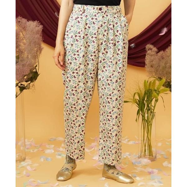 ワイドパンツ パンツ Aves ツイルプリントテーパードパンツ レディース