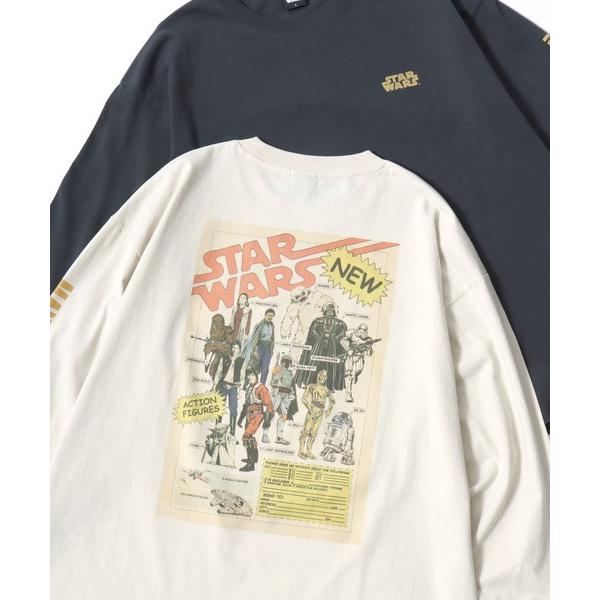 tシャツ Disney/ディズニー スターウォーズ オーバーサイズ ピグメント風 ヴィンテージ加工 ロゴ ワンポイント 袖/フロント/バックプリント 長袖Tシャツ/…