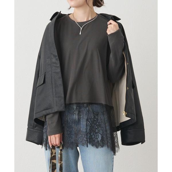 tシャツ レースヘムシアーワッフルカットソー レディース