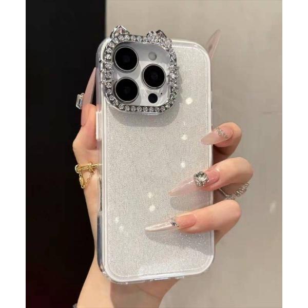 スマホケース リボン猫耳 キラキラ ラインストーン iPhone ケース 13/14.13Pro.14Pro.15.15Pro.16.16Pro