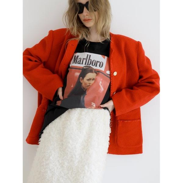ジャケット ノーカラージャケット WOOL OVERSIZED TWEED JACKET レディース