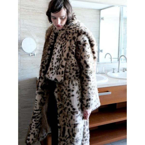 ジャケット テーラードジャケット mink like leopard scarf long coat レディース