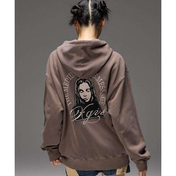 パーカー PIGMENT DYED FACE PATCH AND LOGO ZIP UP SWEAT HOODIE レディース メンズ