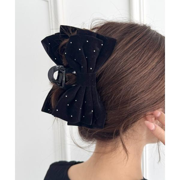 ヘアクリップ フェイクベロアビッグリボンバンスクリップ