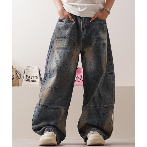 ワイドパンツ ジーンズ ヴィンテージ加工 バレルジーンズ / Vintage Wash Barrel Leg Jeans メンズ レディース