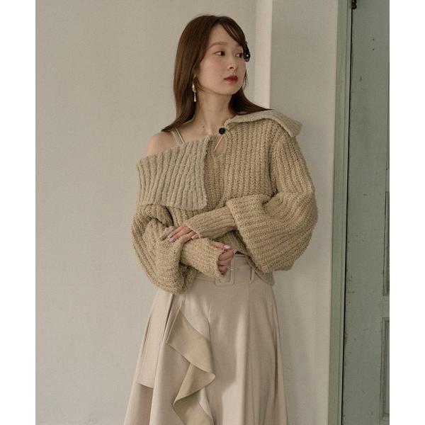 ニット セーター bicolor one shoulder knit / バイカラーワンショルダーニット レディース
