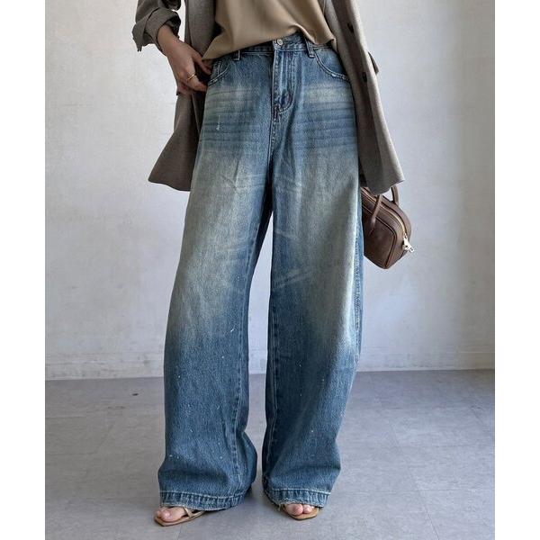 ワイドパンツ ジーンズ デニム デニムパンツ 「WEB限定」裾ペイントコクーンワイドデニム レディース