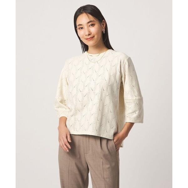 tシャツ リーフジャガード ランタンスリーブ 7分袖「A DAY IN THE LIFE」 レディース