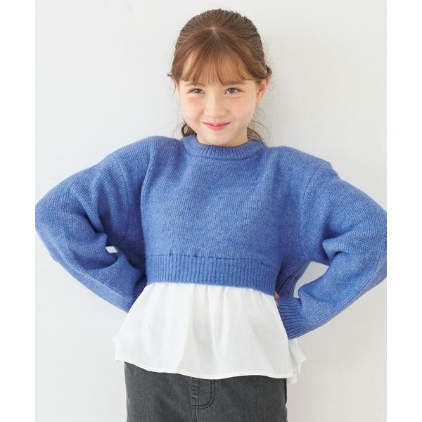 ニット セーター キッズ　親子お揃いドッキングギャザーニットトップス キッズ 子供服 女の子