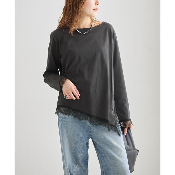 tシャツ レースイレヘムロングTシャツ レディース