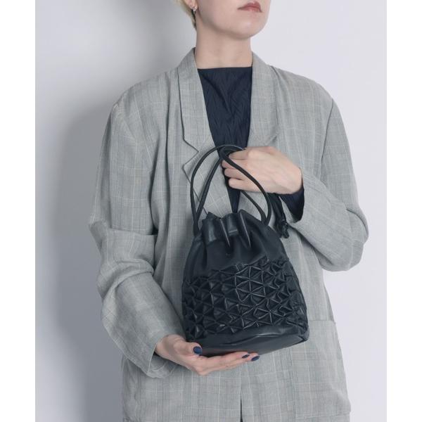 ハンドバッグ 「YArKA/ヤーカ」real leather smocking details drawstring octagon bag 「smdd1」 / スモッキング巾着8角形型底バッグ