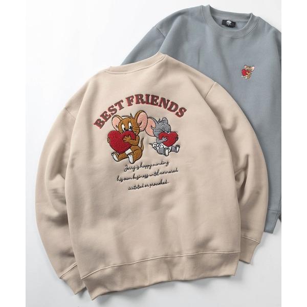 トレーナー スウェット 裏起毛 「71」「TOM＆JERRY/トムとジェリー」サガラ刺繍 アップリケ 裏起毛 クルーネック スウェット/ジェリー/タフィー/古着MIX/…