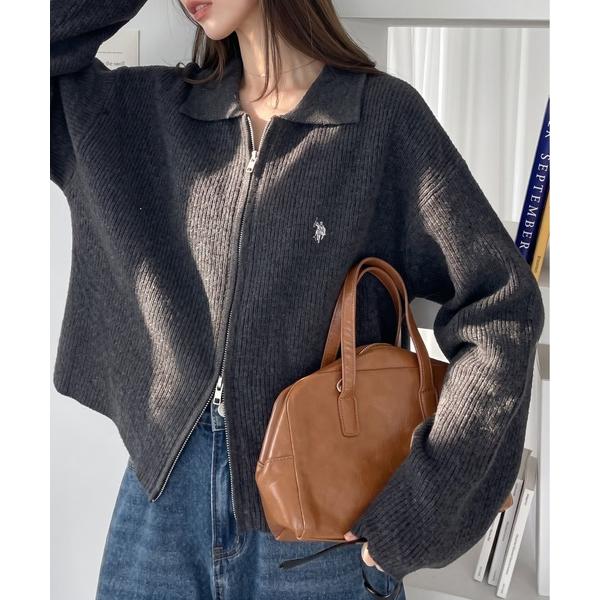 ニット セーター 「Ada.別注 U.S. POLO ASSN.」ダブルジップ 襟付き リブ ニット レディース
