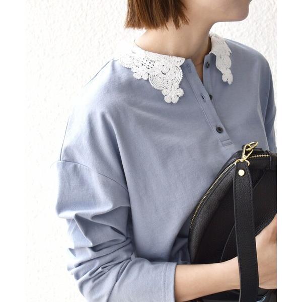 tシャツ SHIPS any:「洗濯機可能」レース カラー ポロ ロングスリーブ プルオーバー レディース