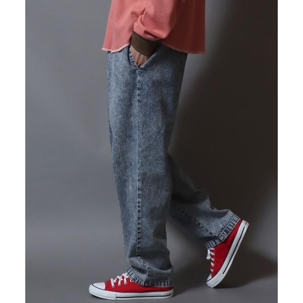 ワイドパンツ ジーンズ Chemical-Washed Denim Chef Pants / ケミカルウォッシュデニム シェフパンツ ワイドテーパードパンツ ウエストゴム 前閉じ メンズ…