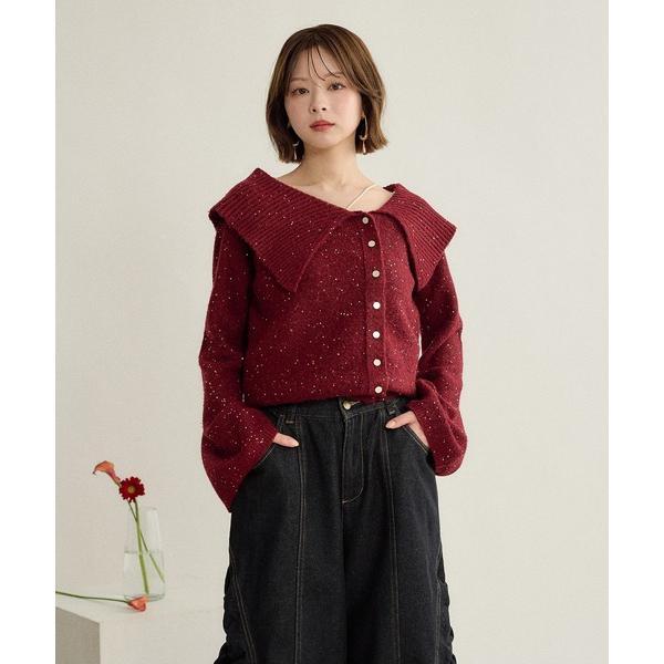 ニット セーター spangle wide collar knit / スパンコールワイドカラーニット レディース