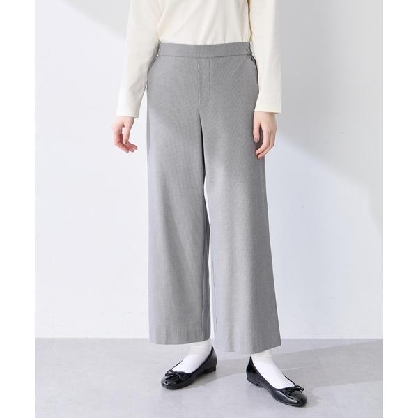 ワイドパンツ パンツ 「すご楽シリーズ」千鳥柄ストレッチワイドパンツ「ウエストゴム」 レディース