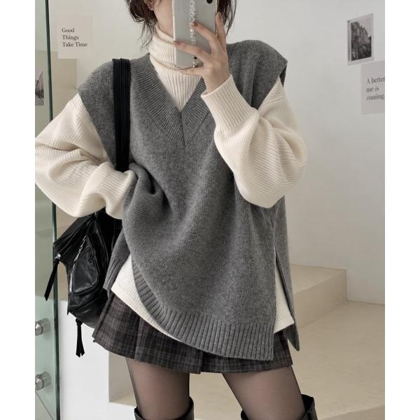 ベスト ジレ Vネックオーバーサイズニットベスト レディース