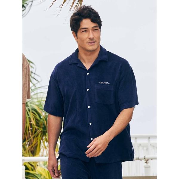 シャツ 半袖 プレミアムパイルオープンカラーシャツ メンズ