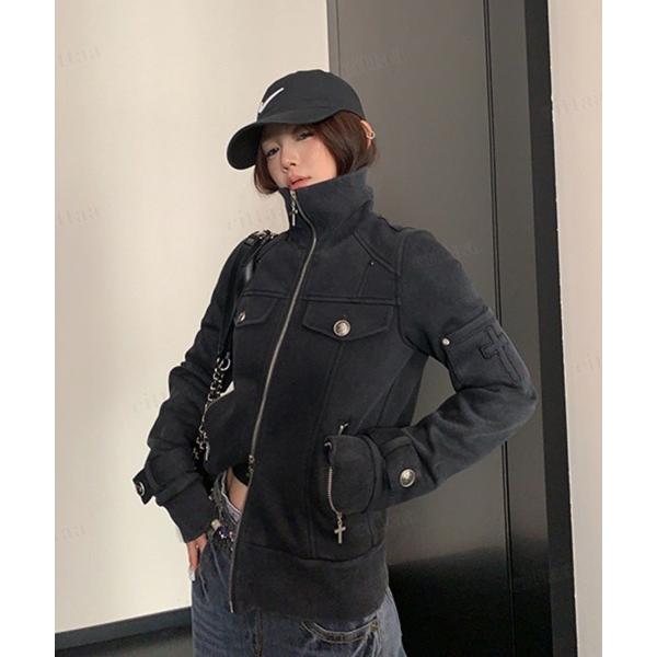 レザージャケット ライダース Y2Kクロスデザインピグメント加工ダブルジップジャケット レディース