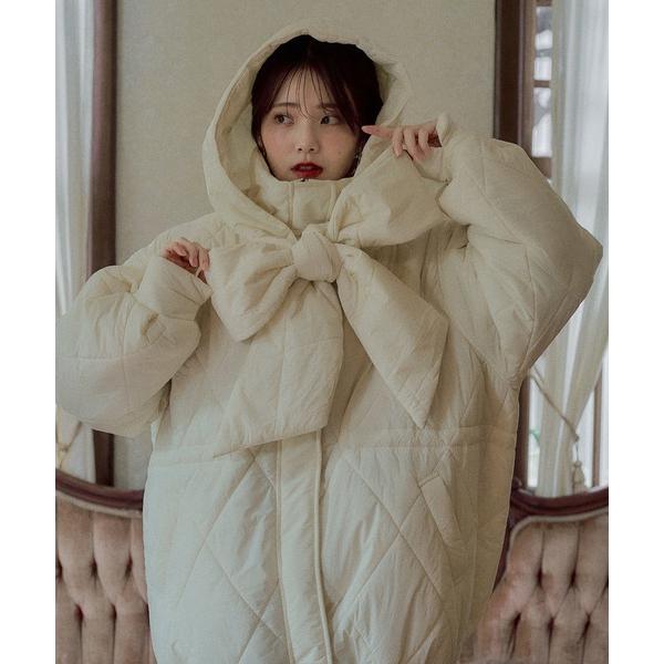 ブルゾン アウター ribbon hoodie padding blouson / リボンフードパディングブルゾン レディース