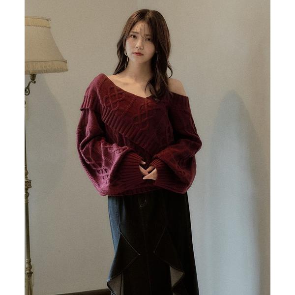 ニット セーター ケーブル one shoulder cable knit / ワンショルケーブルニット レディース