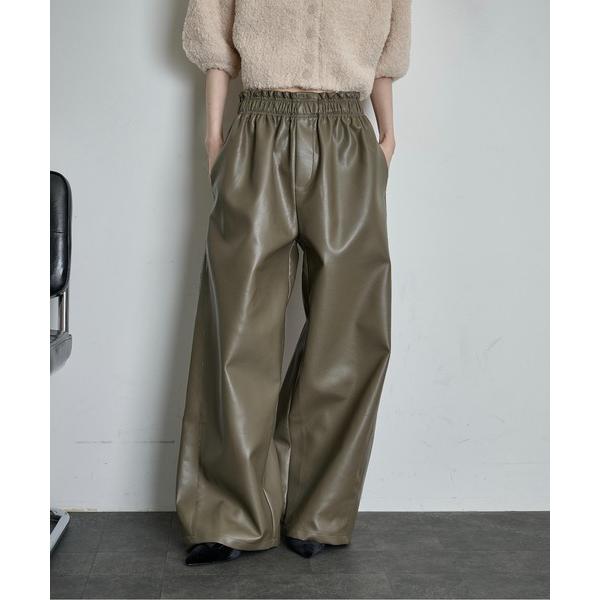 ワイドパンツ パンツ フェイクレザーカーブパンツ レディース