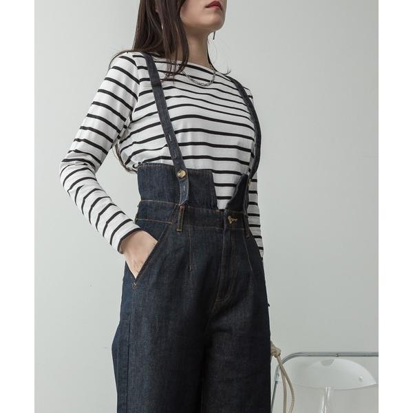 ワイドパンツ パンツ デニムハイウェストサスペンダーワイドパンツ レディース