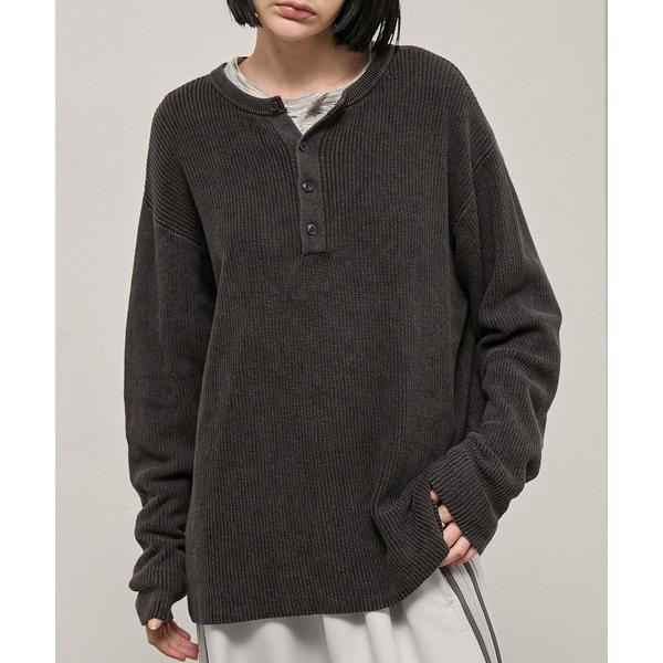 セーター ニット 「Alfred Alex」Vintage-like Ribbed Henley Neck Knit / ヴィンテージライク リブ編みヘンリーネックニット メンズ レディース