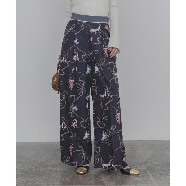 ワイドパンツ パンツ ホースビットプリント センタープレスパンツ レディース