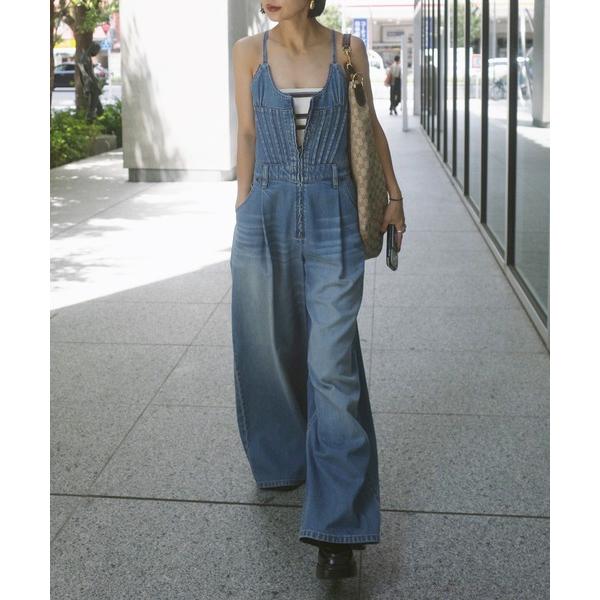 オールインワン BACK CROSS DENIM ROMPERS レディース