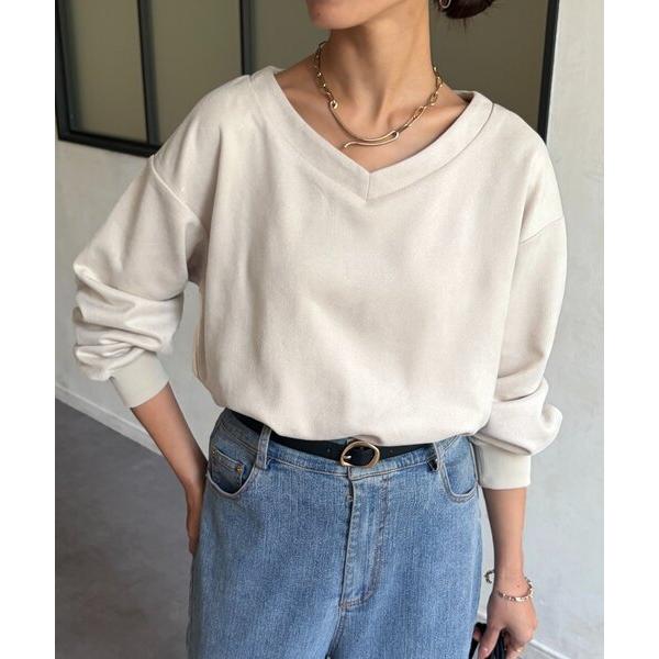 tシャツ Vネックスエードプルオーバー レディース